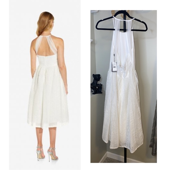 Sleeveless Shirred Tulle Midi Dress Ivory Adrianna Papell - Picture 2 of 10